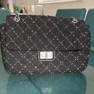 Karl Lagerfeld Black Tweed Bag with Multicolor Accents